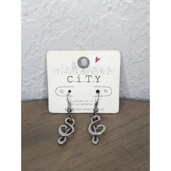 NEW Treble Clef Music Note Earrings Unique Faux Silver - Picture 4 of 4